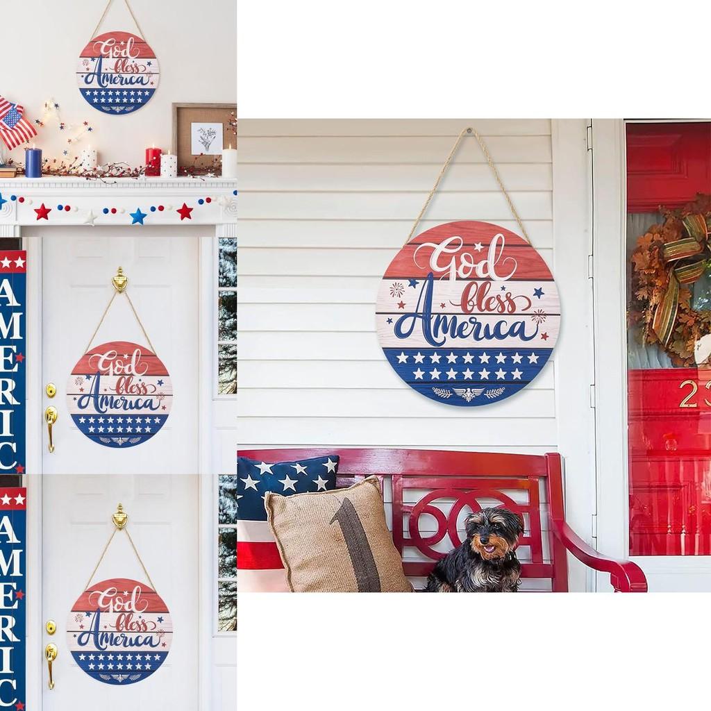 Country Style Rustic July Fourth Welcome Door Hanger Featuring Red White Blue Theme