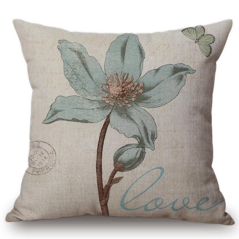 Retro Wild Flower Blue Color Print Sofa Cushion Home Decorative Car Seat Office Chair Throw Pillow Back Protection Cushions