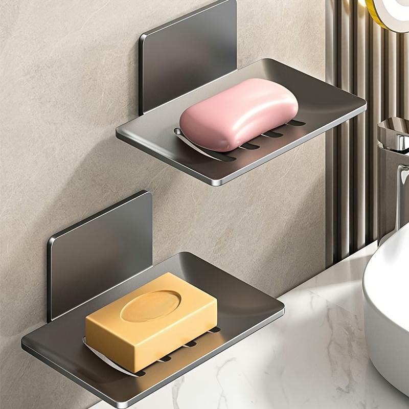 2 ks - Nástěnný držák na mýdlo bez vrtání, Odvodňovací mýdlenka, Polička na vonné předměty z uhlíkové oceli, Krabička organizér na mýdlo do koupelny, Koupelnové doplňky