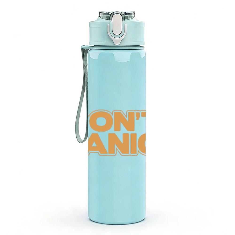 1PC Don't panic orange solid text print 750ml colorful plastic sports water bottle leakproof pop up lid with straw for outdoor work home use