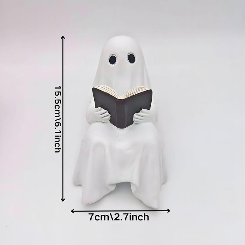 

Halloween Ghost Figurine Resin Sitting Ghost Reading A Book Office Decorations Bookshelf Ghostly Ornament For Spooky Season белый