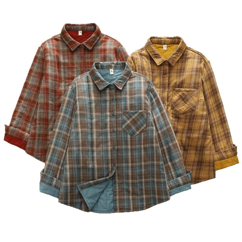 Women's Stylish Long-Sleeve Quilted Plaid Shirt - Warm, Padded Base Layer for Autumn/Winter