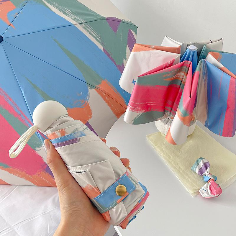 Retro Oil Painting Automatic Sun and Rain Umbrella – Women's Portable Sunscreen Parasol