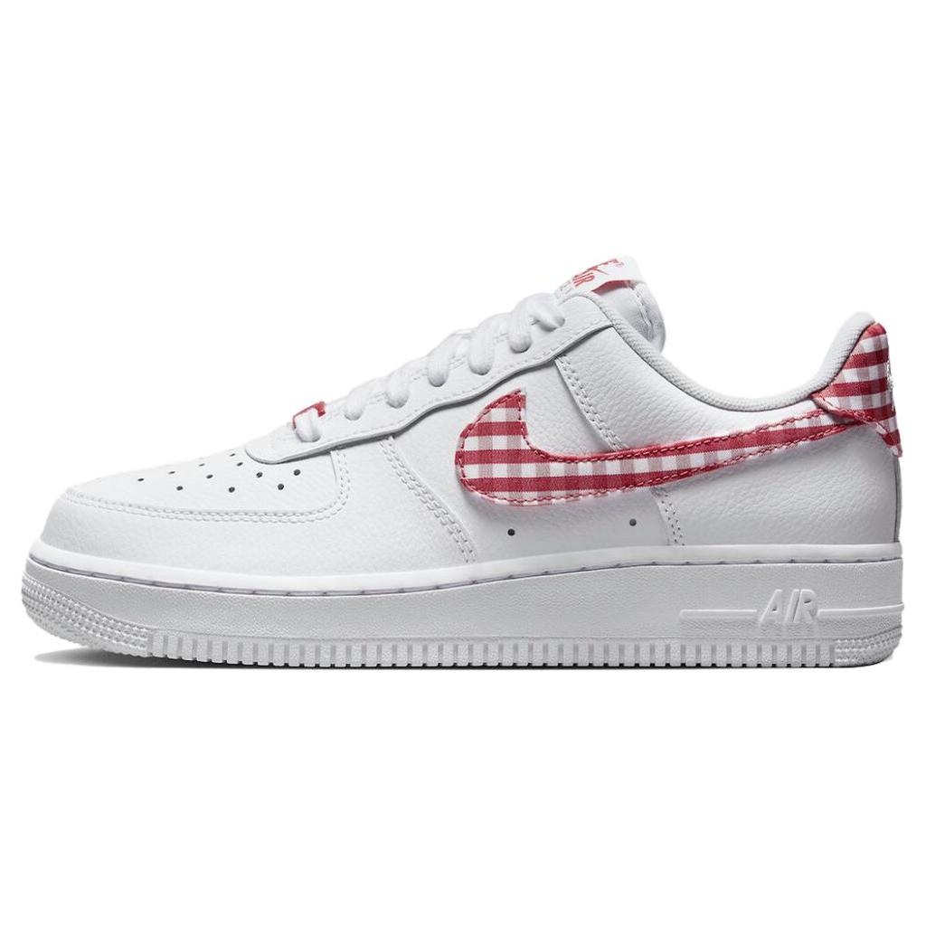New Nike Air Force 1 Low '07 Essential White Mystic Red Gingham Women's DZ2784-101