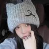 Solid Color Cat Ear Beanie Thickened Knitted Skullies Soft Knitted Woolen Hat  Autumn