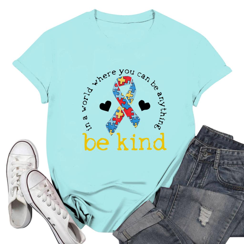 Tricou casual imprimat de damă, cu gât rotund, cu mânecă scurtă