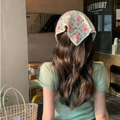 Multicolor Headscarf Hat French Retro Triangular Turban Scarf Hair Band  for Spring Summer Outdoor