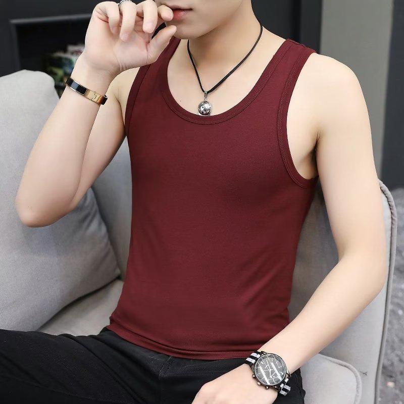 Men's Trendy Slim-Fit Sweatshirt Vest – Short Sleeve, Stylish Tank Top, Solid Color Base Layer