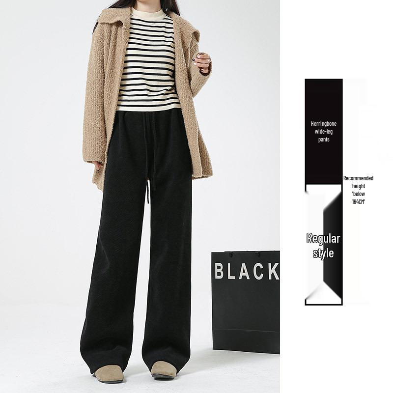 

Женские шениловые брюки широкого кроя: Кофе, Вязка «елочка», С высокой талией, Плюс бархат, Повседневный стиль осень/весна 2025. L (110-125 catty)