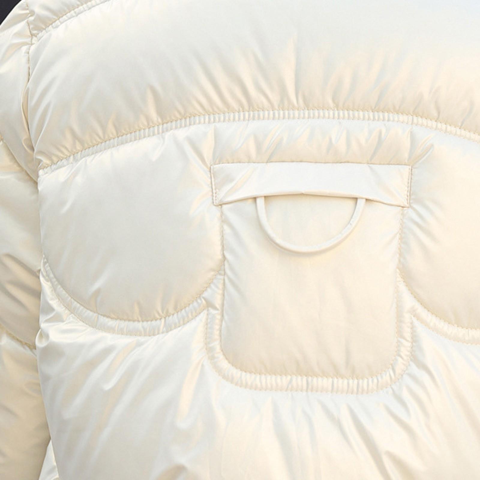 Женское однотонное теплое хлопковое пальто с воротником-стойкой и длинными рукавами — фото 4