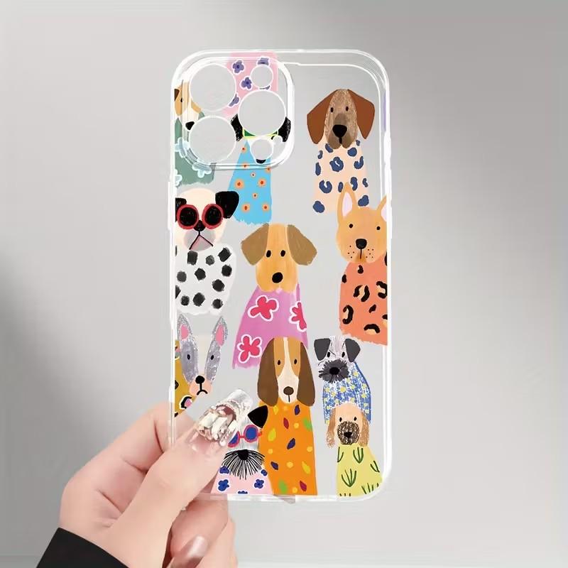 Colorful Dog Transparent Phone Case For IPhone 17 Air 16 15 14 13 Plus 12 11 Pro Max XS X XR 7 8 Plus 16E SE 2022 Cover