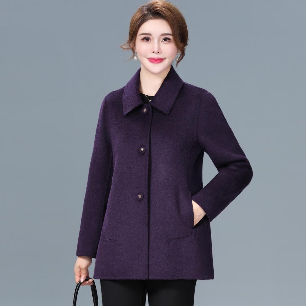 2025 New Double-Faced Wool Blend Short Coat for Women - Petite, High-End Autumn/Winter Style for Middle-Aged Mothers