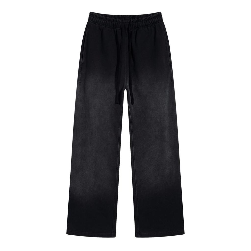 2024 Autumn Retro American Distressed Men's Drawstring Sweatpants - 450g Casual Loose Fit