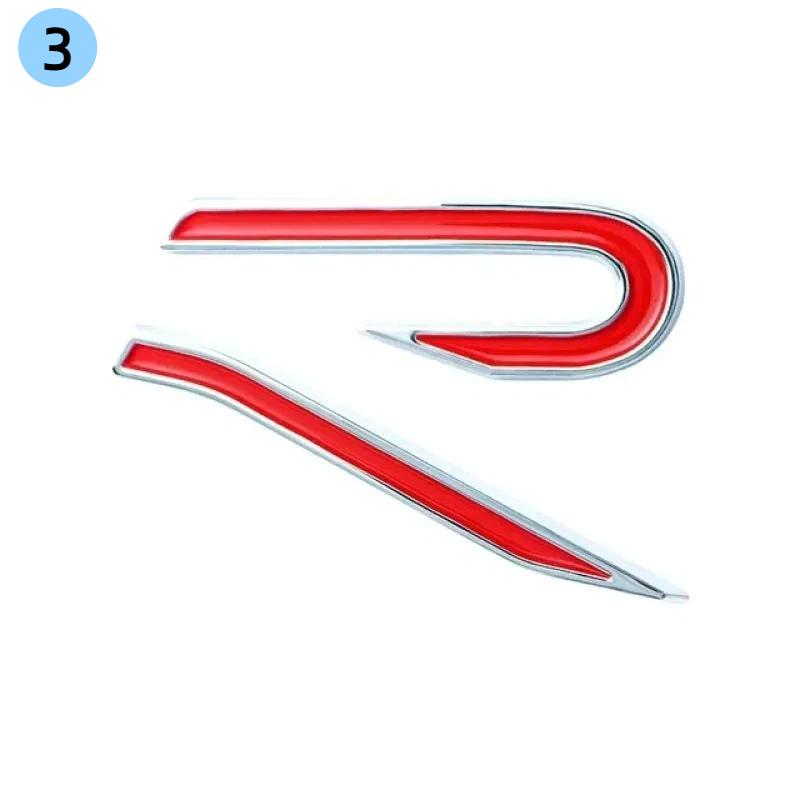 1Pcs ABS R Emblem Side Body Fender Stickers Decorative Accessories For V-V V R M-agotan P-olo G-olf L-avida T-haru Rline P-assat