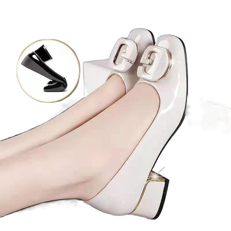 Leather soft-soled women's single shoes 2025 spring and summer new middle heel thick heel non-slip light mouth versatile work women's shoes loafers