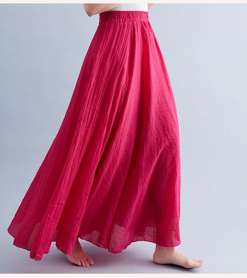 Plus Size Cotton Linen Midi Skirt - 42 Colors, Solid A-Line Style, 2 Yards Long.