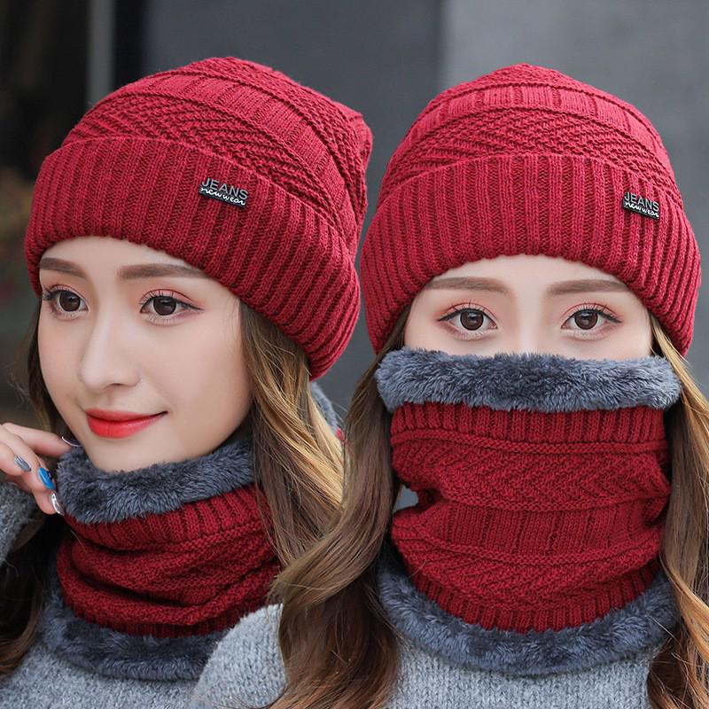 

Women s Velvet-Lined Knit Hat for Autumn/Winter - Korean Style, Warm Wool, Versatile for Cycling, Youthful Trend, Thick and Cozy Cotton Design One Size вина червоного кольору
