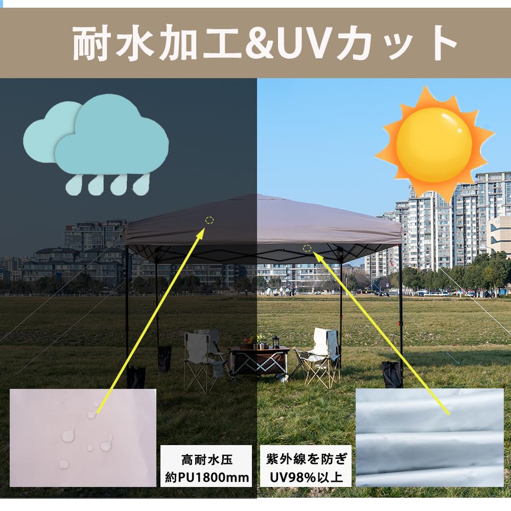 ApeexCanopy Tarp Tent X 1 Dedicated Side Ventilation Highly and Silver Coating UV Protection Heat Shielding Tarp Height Adjustment Steel Large Canopy