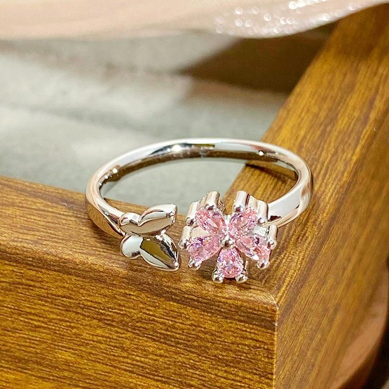 Überraschungsbox Süßer Rosa Zirkon Mädchen Herz Öffnungsring Schmetterling Stern Nische Stapelbares Tragen High-End Ring