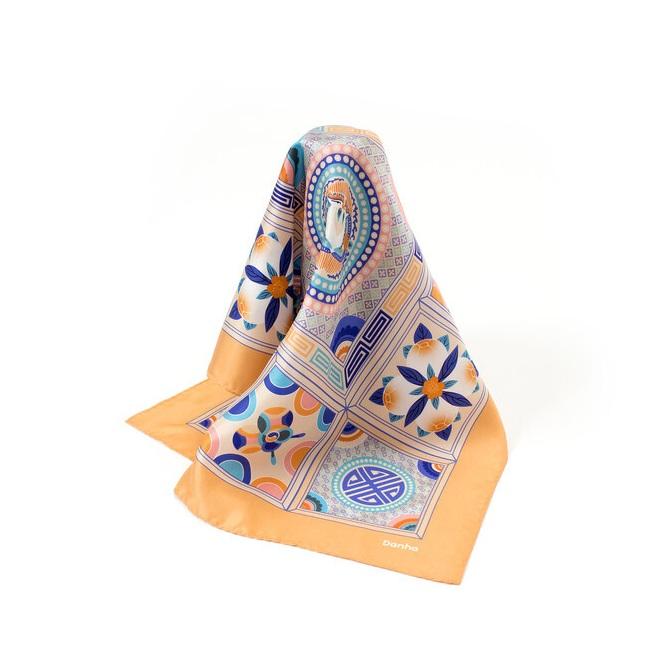 DANHA Korean Traditional Silk Scarf – Phoenix & Fruit Pattern (Joseon Royal Court Pojagi Design) | 53×53cm | 100% Silk | 2 Colors