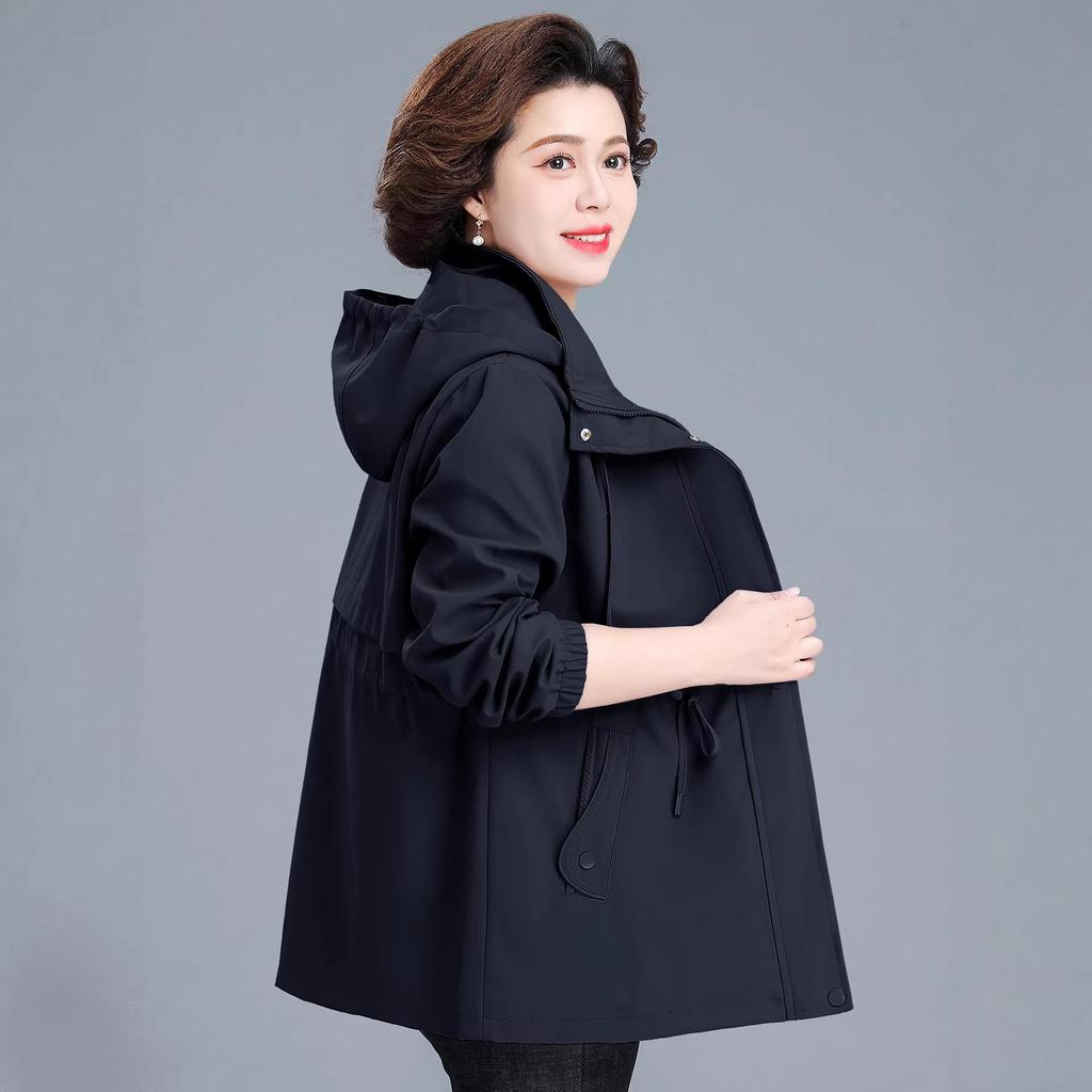2026 Stylish Mid-Length Windbreaker Jacket for Middle-Aged and Elderly Mothers, Plus Size, Slimming, Spring/Autumn Wear
