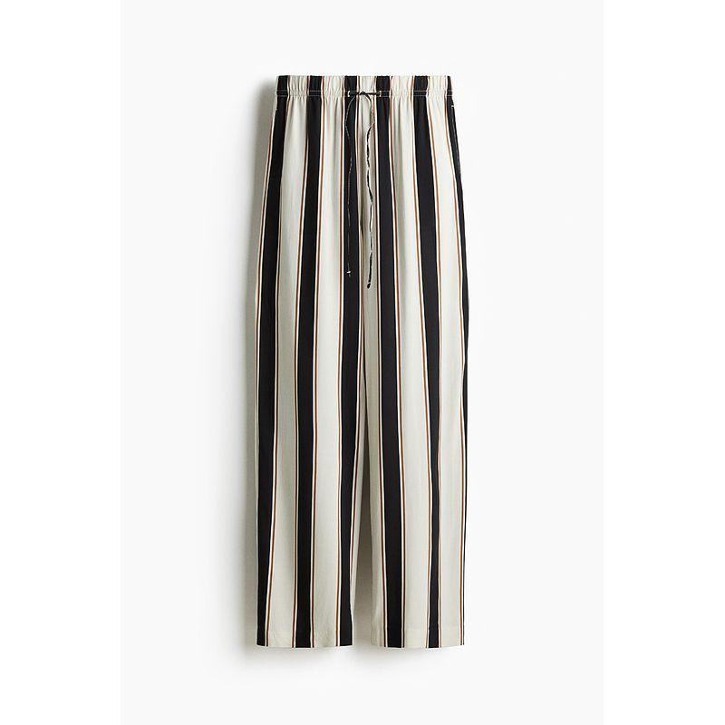 

HM Women s Wide-Leg Pants Summer 2025 New Arrival High Waist Casual Straight Elastic Waist Wide Leg Pants 1217677 White/Stripes 160/72