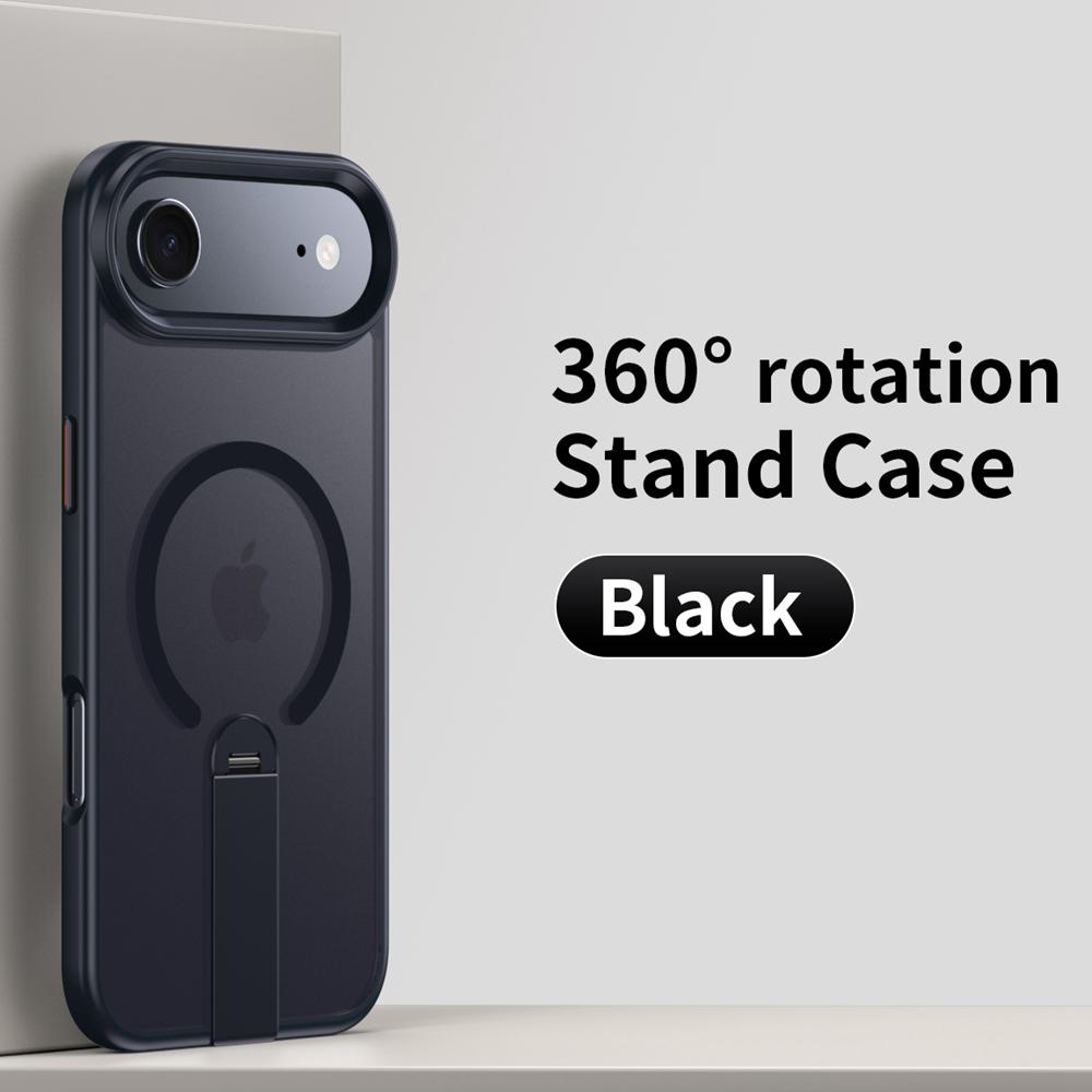 KEYSION 360 Hidden Metal Stand Magnetic Case for Magsafe for iPhone 17 Pro Max Air Transparent Matte Shockproof Phone Back Cover