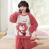 Kids Flannel Pajamas Set Boys Girls Warm Long Sleeve Top And Pants Sleepwear Winter Home Nightwear