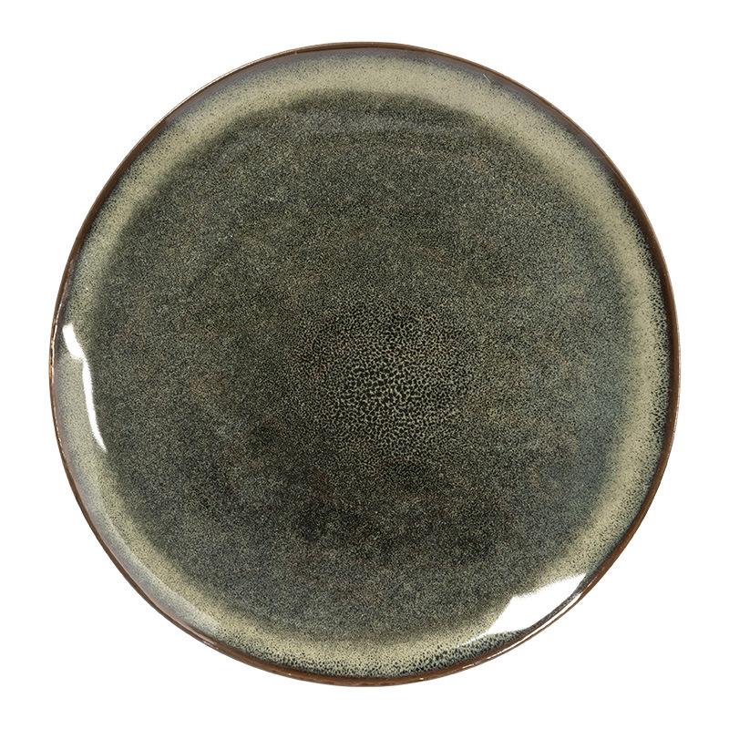 Kiln Glaze Large Plate Retro Style Round Plate Home Restaurant Dish Plate Dessert Plate Japanese Tableware Steak Plate