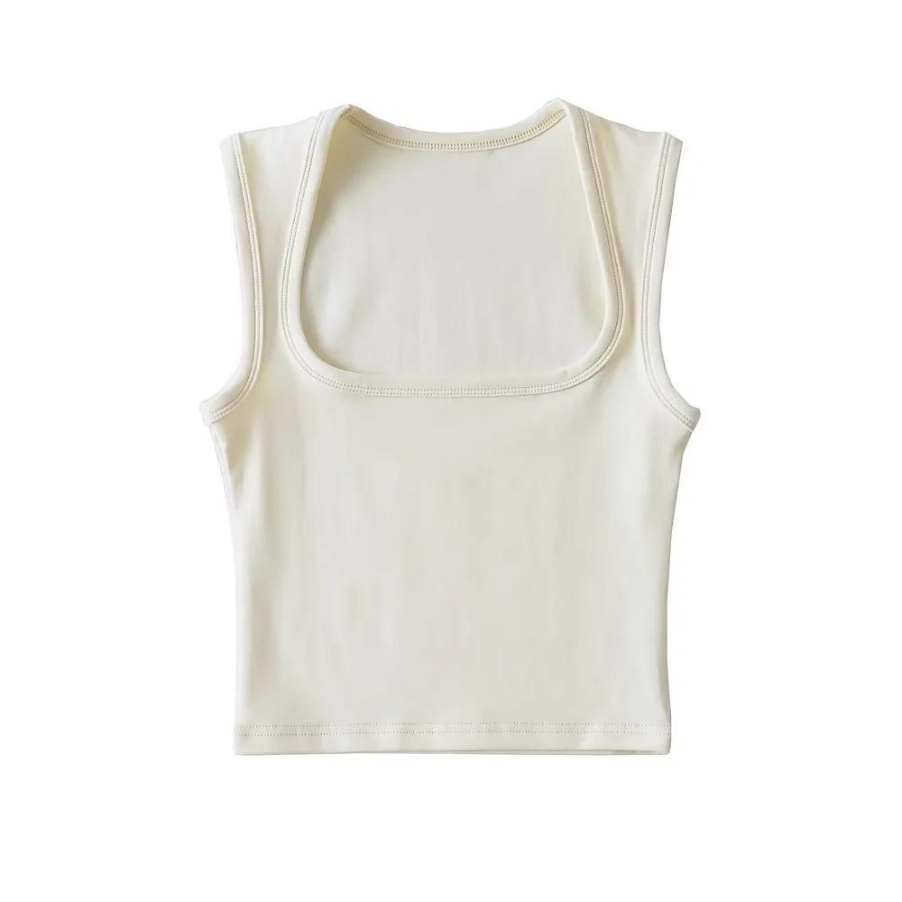 Crop top fără mâneci, sexy, slim-fit, cu gât pătrat, pentru femei