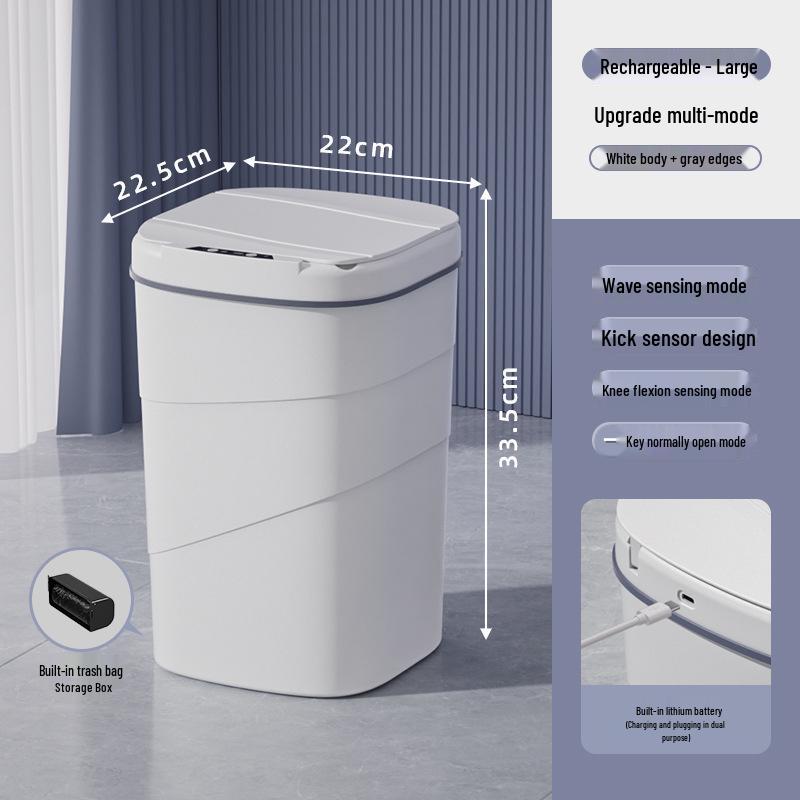 2026 Smart Sensor Trash Can: 14L with Blue Light Night Light, Press Ring Flip Lid & Spiral Pattern.