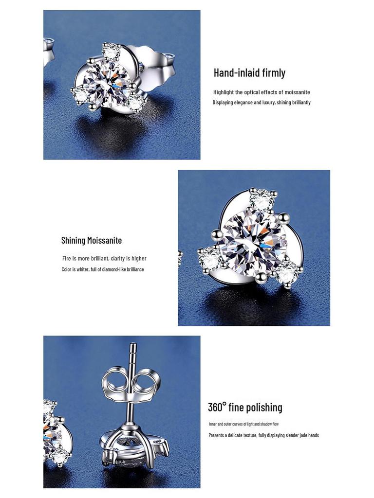 Korean Style Moissanite Windmill Stud Earrings In 925 Sterling Silver - Simple, Exquisite Christmas Jewelry for Girls