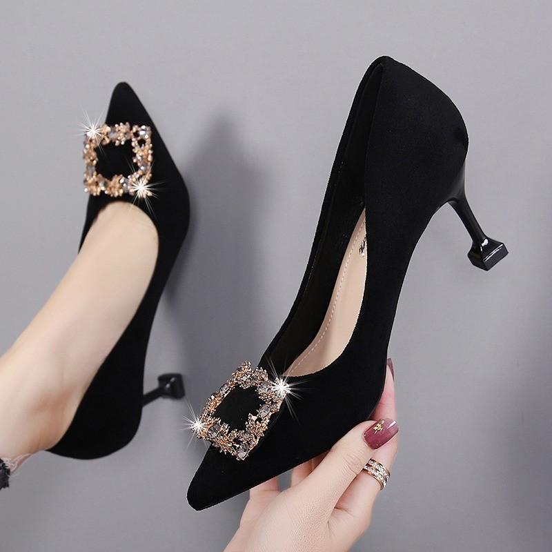 

New black versatile wine glass heel temperament professional high heels women s thin heels pointed French work single shoes work shoes 41