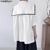 INCERUN Oversized Men Naval Collar Short Sleeve Stitching Casual Loose Shirts Tops