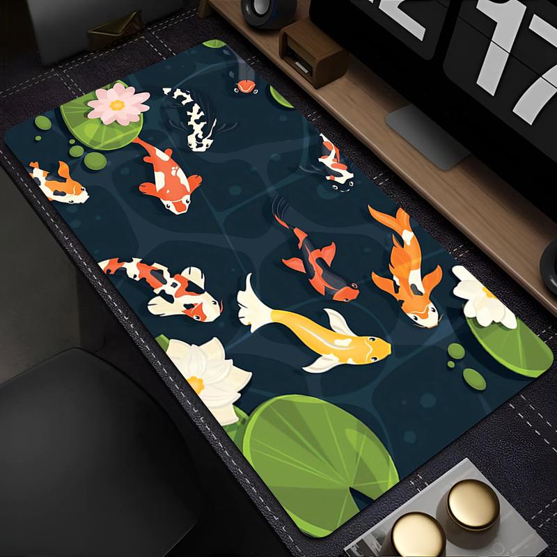 Gaming Mouse Pad with Stitched Edge Non-Slip Rubber Base Koi Fish Extended Desk Mat Keyboard Mousepad for Office Home Computer