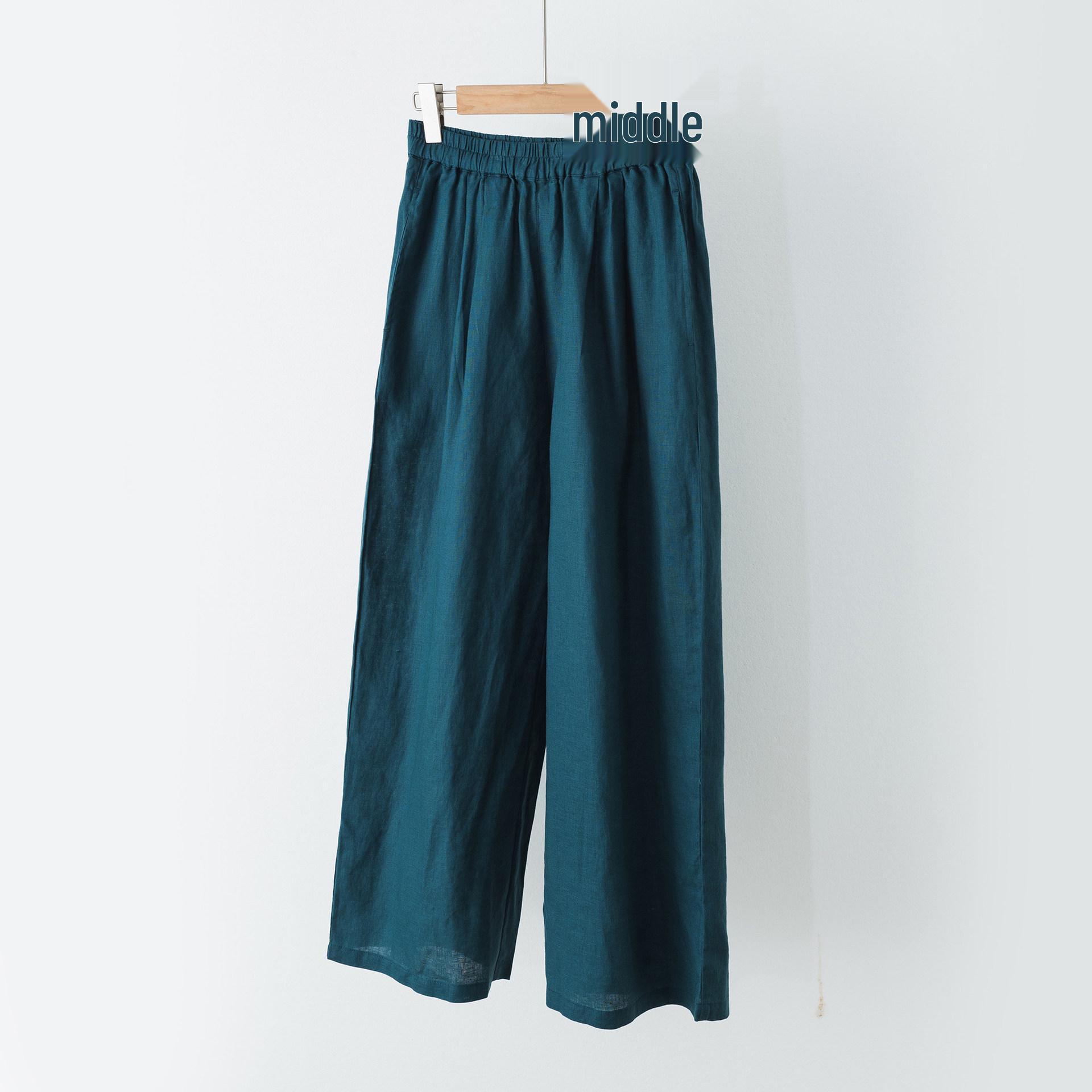 

14-Piece Linen Wide-Leg Pants Set - Casual, Relaxed, Slimming Fit, Nine-Point Length M