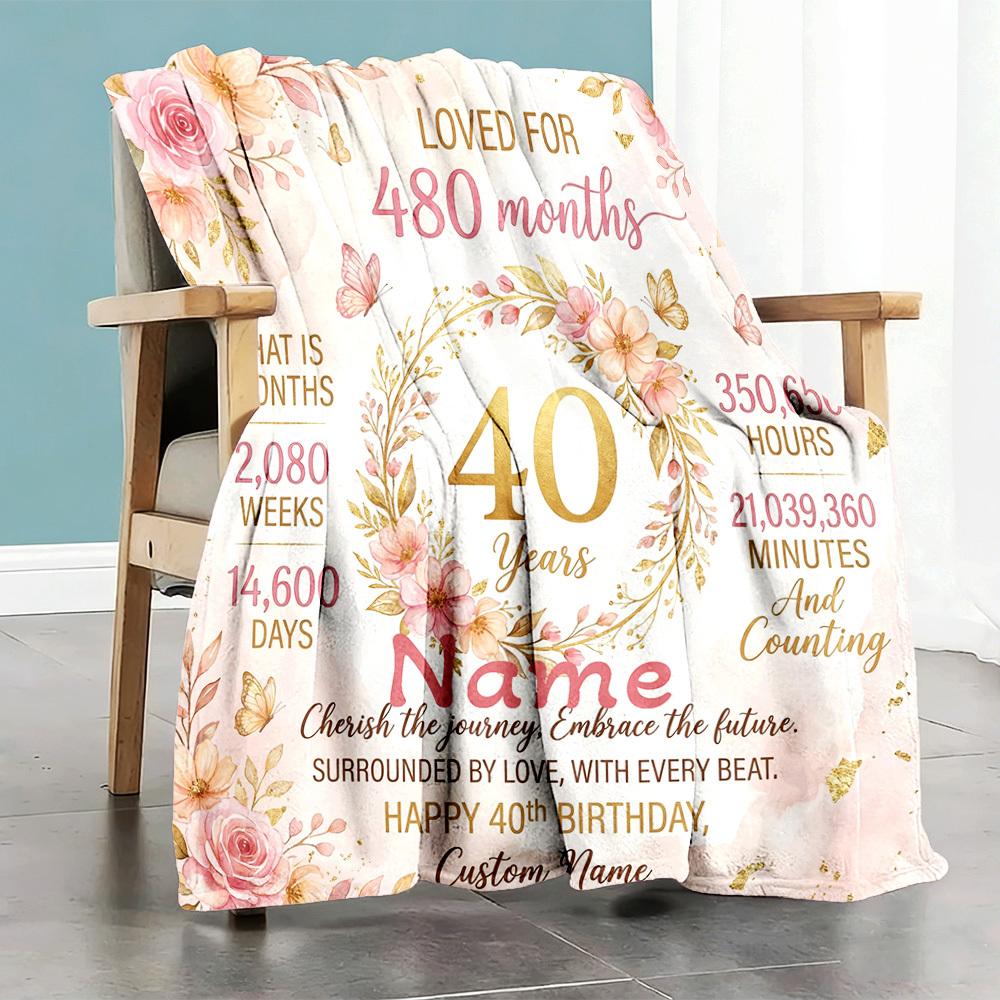 Customize Your Name Home Blanketss 80Th Birthday Celebration Floral Design Comfortable Soft Lightweight Blanket For All Seasons Suitable For Picnics