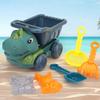 6Pcs Dinosaur Summer Beach Toys with Dump Truck Sand Molds Shovel Rake Sand Sifter Sand Toys for Kids Toddlers Boys Girls