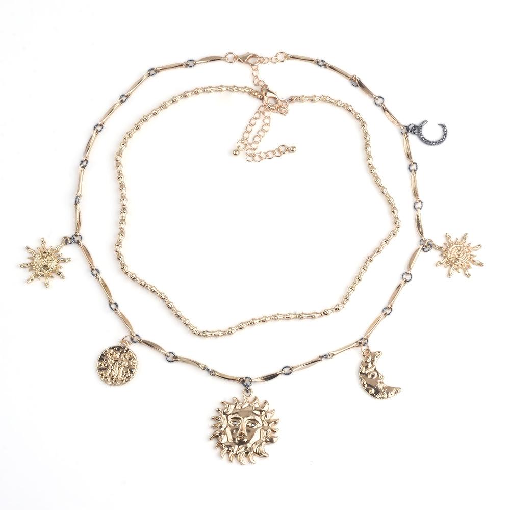 Multi-layer Necklace Fashionable Retro Light Luxury Multi-accessory Jewelry Sun Moon Earrings Necklace