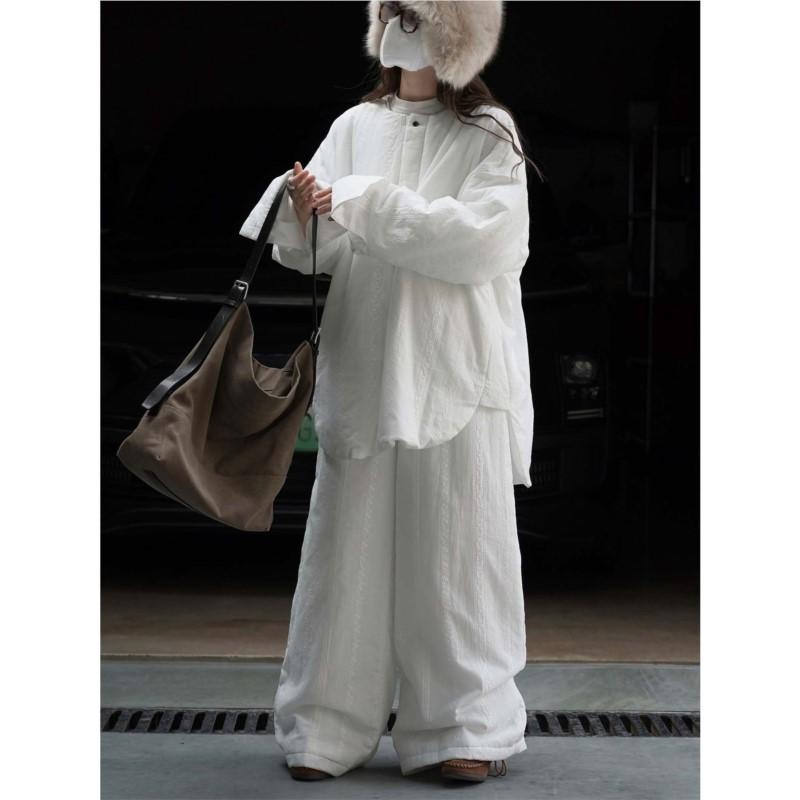 Johnature Winter Korean Style Simple Casual Round Neck Lace Double-Layer Loose Thick Warm Women Tops