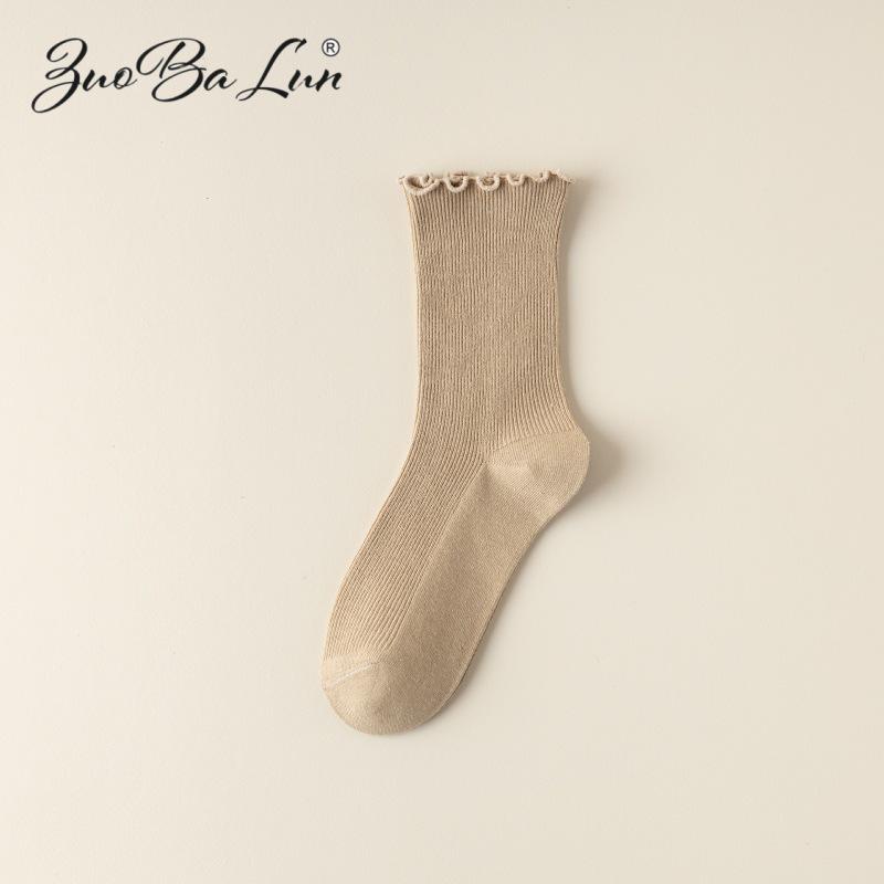 Barron Bubble Summer Cotton Lace Mid-Calf Socks with Wood Ear Edge - Japanese Sweet Style
