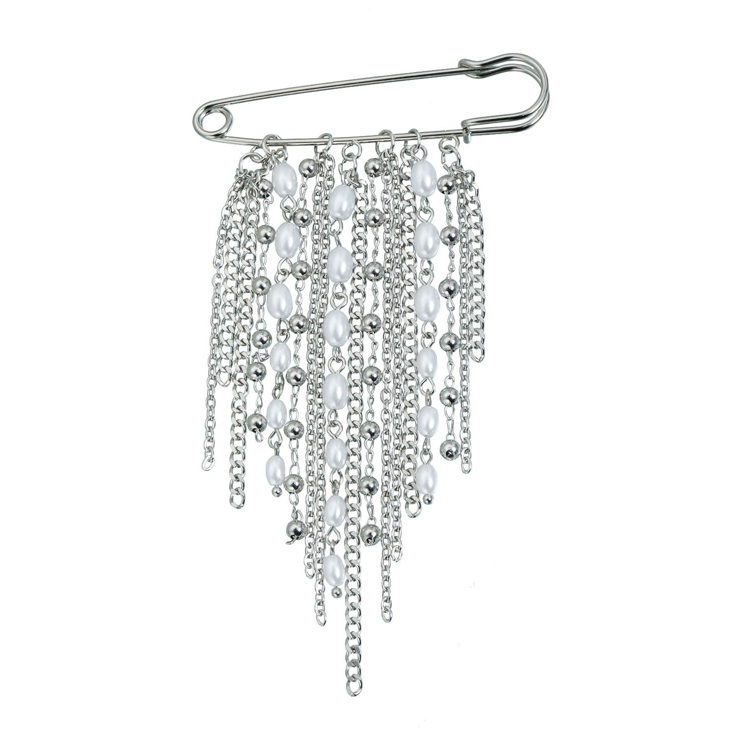 Personality exaggerated multi-fringed brooch clothing ins pearl waist pin accessories