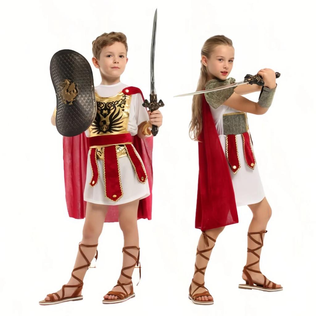 Halloween Cosplay Children, Boys and Girls, Roman Warrior Costumes, Ancient Roman Empire Soldier Cosplay Costumes, Party Costume