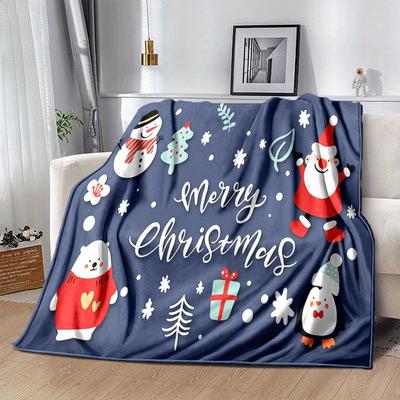 1pc Santa Claus Printing Lightweight Flannel Blanket, Comfortable and Warm Blanket, for Camping Sofa Bed and Couch Office, Gift Blankets In All