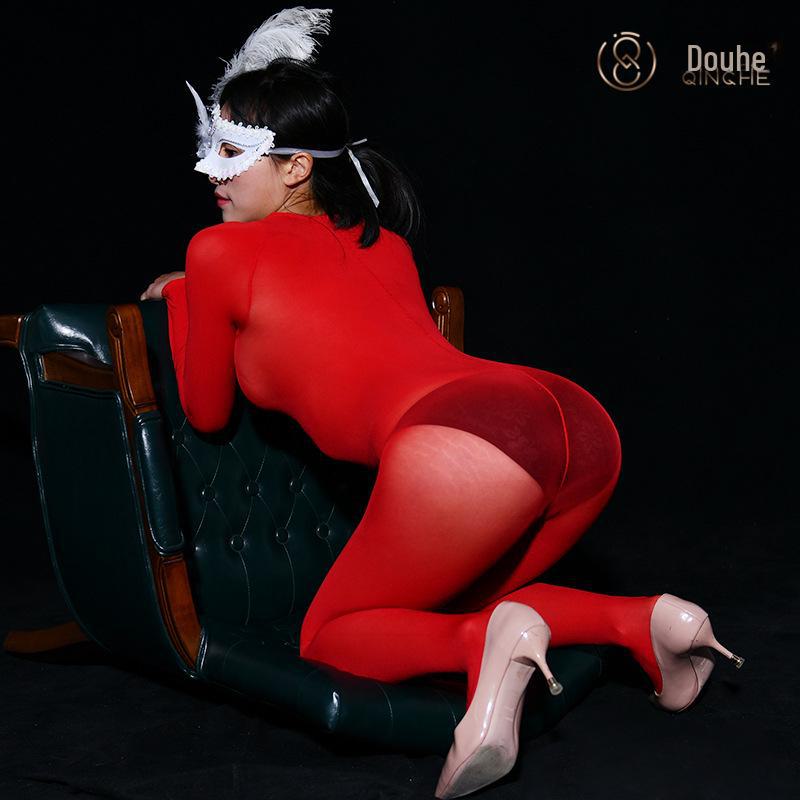 Qinghe 10D Seamless Stockings Jumpsuit - Sexy, Sheer Full-Body Stockings Lingerie Pajamas for Women