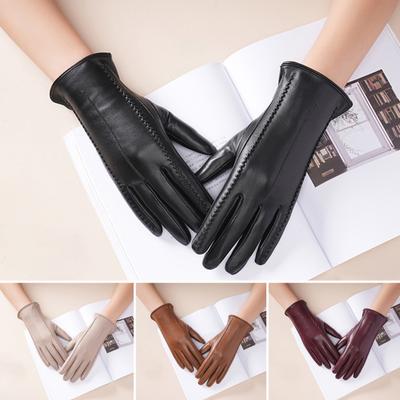 1 Pair Women Gloves Faux Leather Touchscreen Full Palm Warm Winter Gloves Thickened