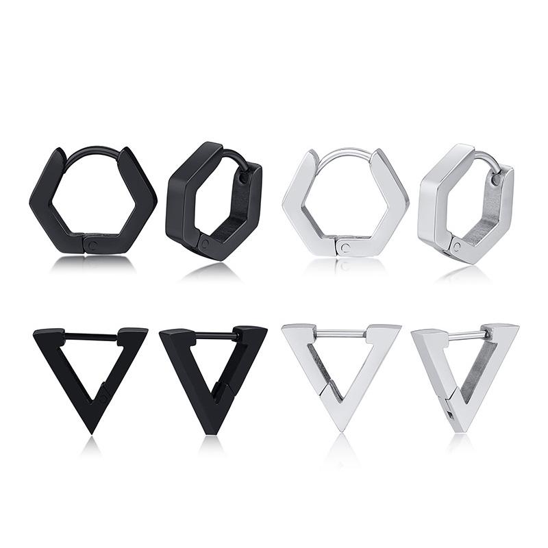 1 Pair/4 Pairs Triangle Hexagon Earrings for Men Women Geometry Hex Huggie Stainless Steel Modern Unique Earring Unisex Jewelry