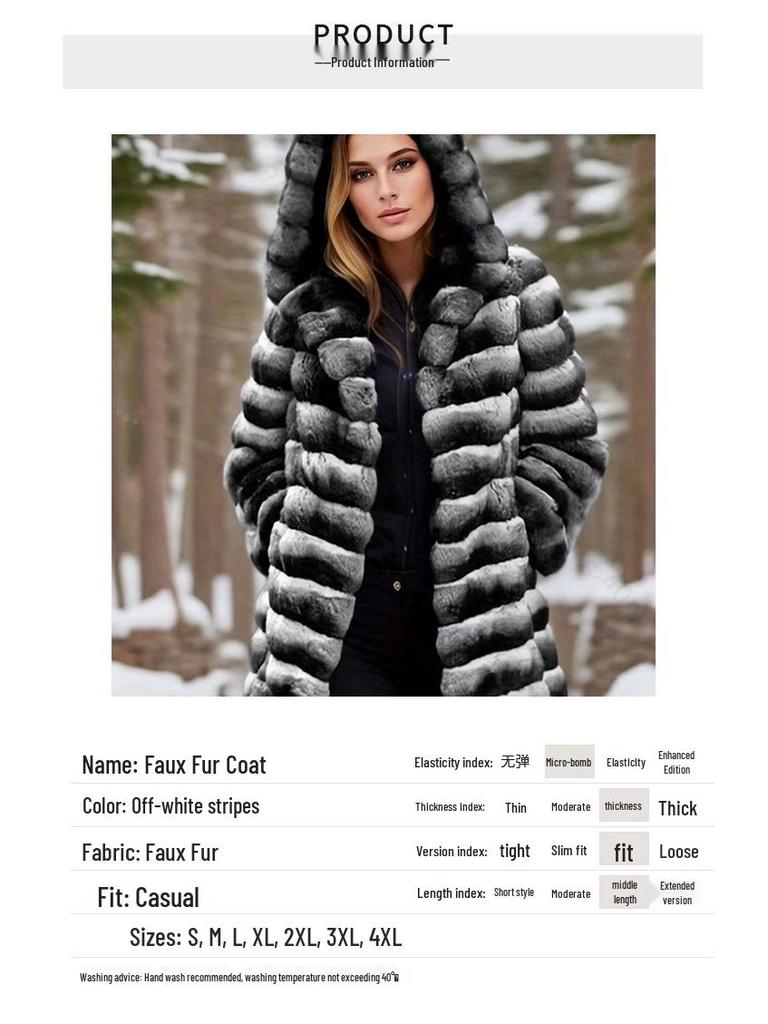 Eco-Friendly Women's Faux Fur Hooded Coat - Warm, Casual, Mid-Length Winter Jacket