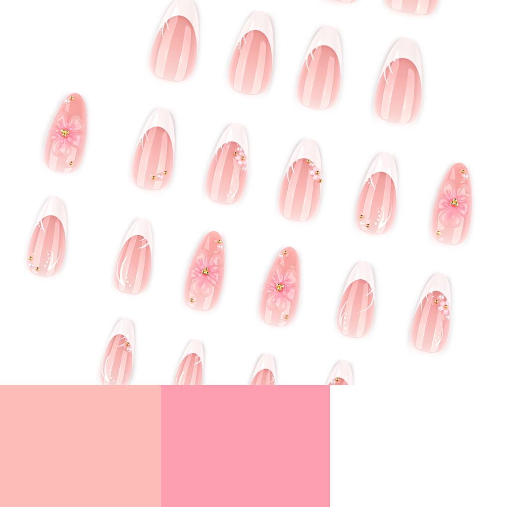 24 Pieces Europe, America, Summer 3D Three-dimensional Flowers Wearing Nail Art Fake Nails French White Nail Wholesale