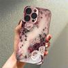 Luxury Rose Pattern Pink Metallic Tempered Glass Phone Case For iPhone 17 16 15 14 13 12 11 Pro Max 15 Plus 17 Air 16E Cover